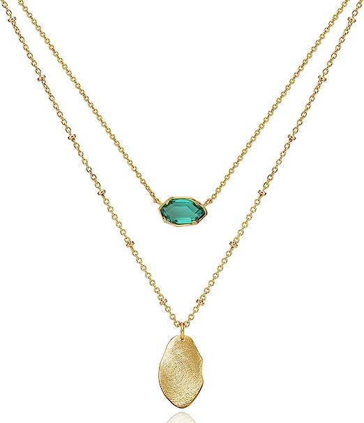 JEWELRY & GIFT Layered Gold Necklaces for Women - Crystal Colorful Delicate Cutting Pendant Necklace - 18K Gold Plated - Birthday Gifts